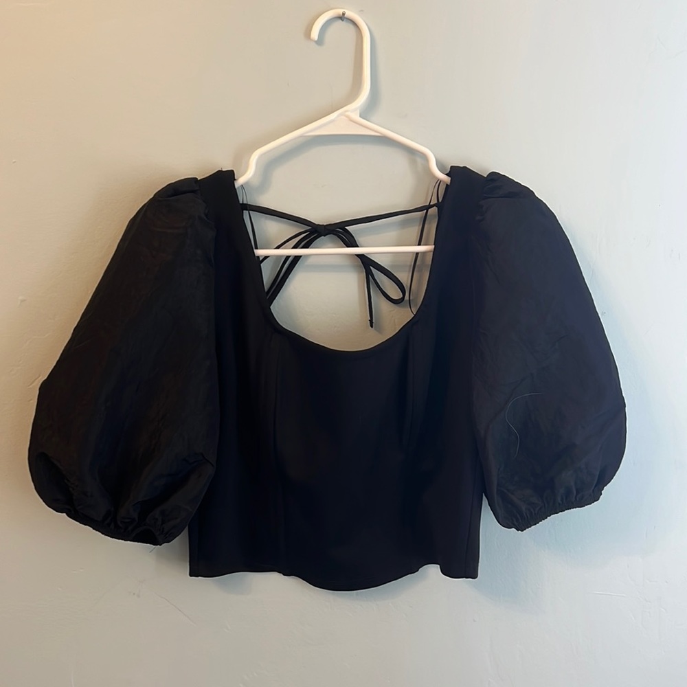 Topshop Puff Sleeve Corset Crop Top